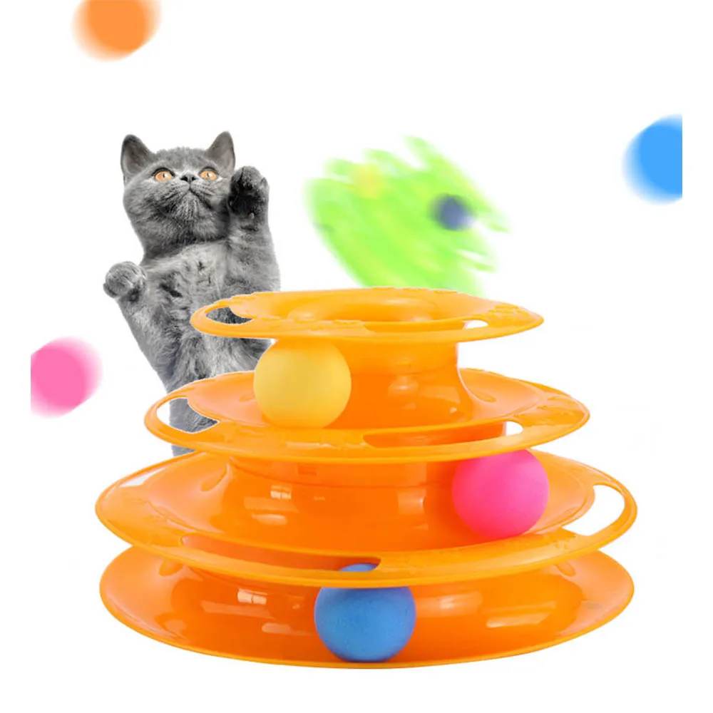 

2020 Plastic Three-layer Orbital Turntable Cat Interactive Toy Pet Cat Toy With Ball, As picture