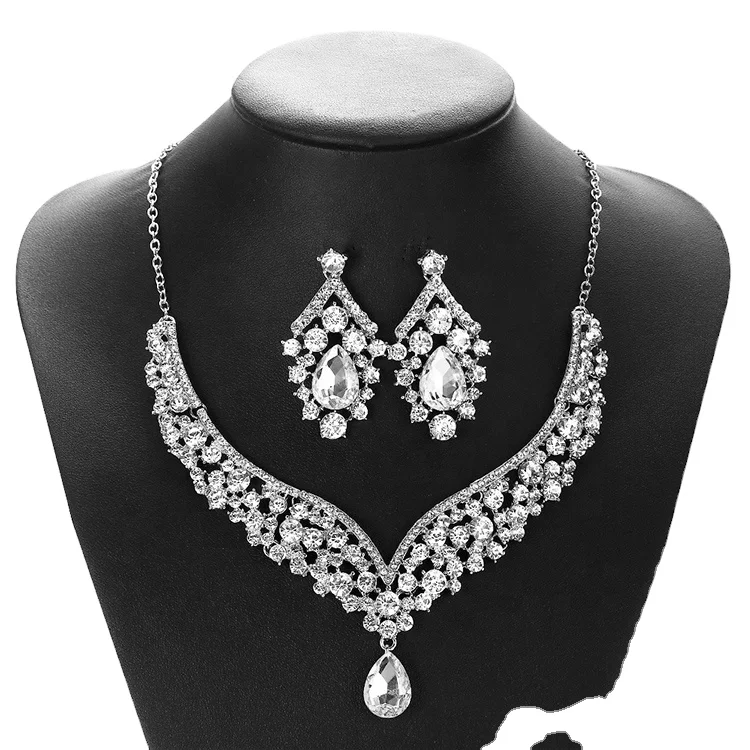 

deluxe Austrian luxury bridal Wedding crystal Jewelry Sets for Women, Silver with crystal