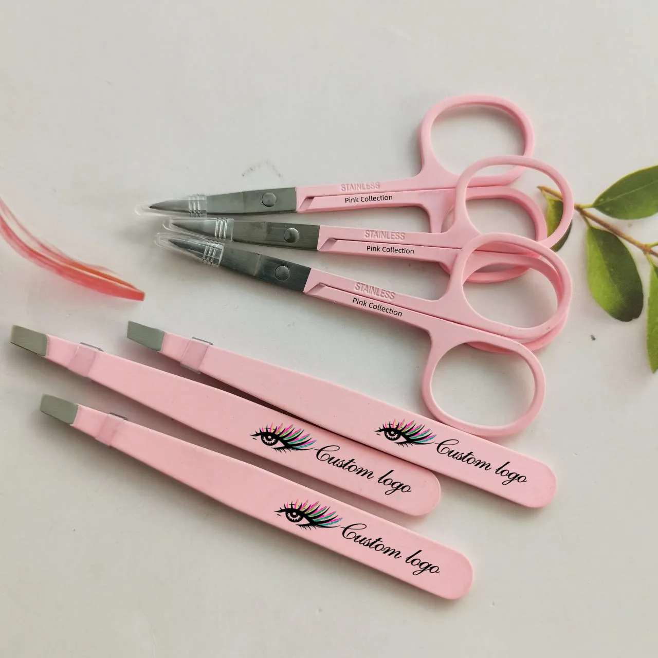 

Pink lash tweezers & scissors wholesale mink eyelashes tools custom logo lash applicator tool vendor