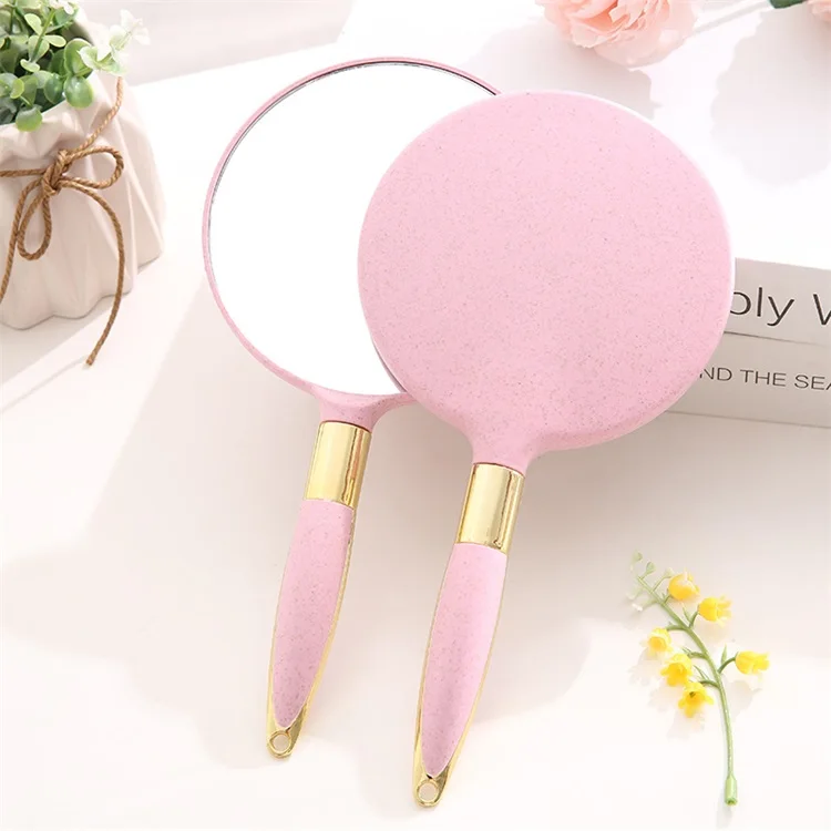 

Modern Handheld Round Single Hand Makeup Wood Mirror