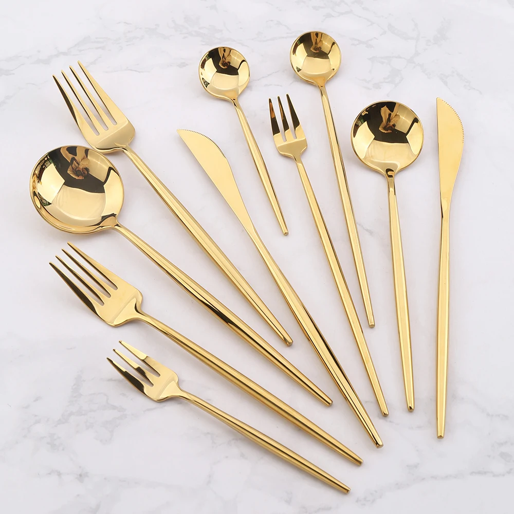 

High quality Stainless steel gold plated cutlery dinnerware classic design wedding golden 18/10 royal cutlery set