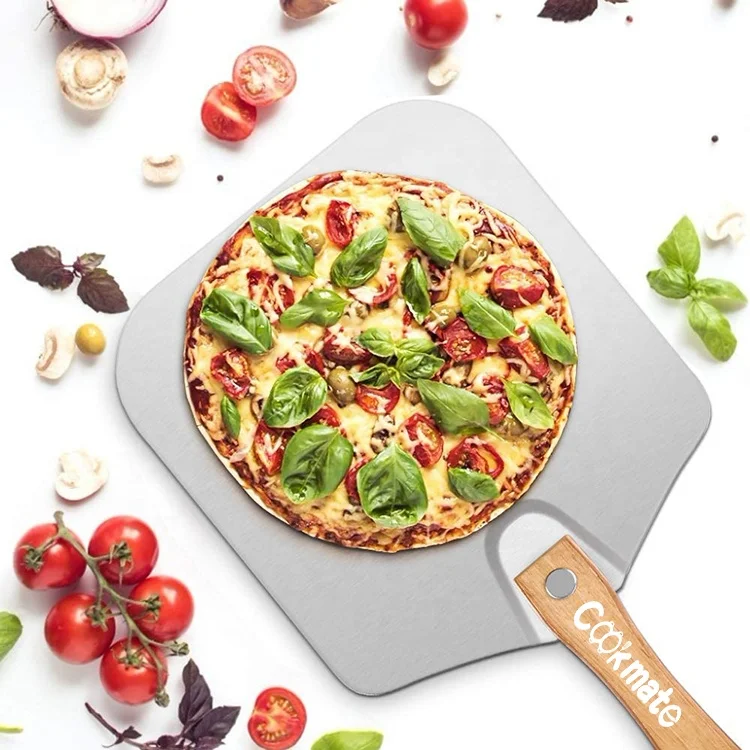 

Aluminum Metal pizza paddle with Foldable Wood Handle for Easy Storage Pizza Peel for Homemade Pizza and bread Loves, Multi-color