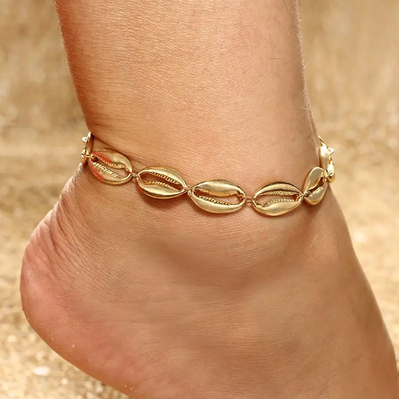 

New Arrival European Newest Summer Beach Accessories Silver Gold Alloy Shell Charm Anklet Bracelet For Women, As picture shows