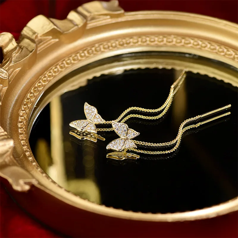 

Vershal A3-385 Korean Style Luxury Rhinestone Zircon Butterfly Wire Earrings 14K Real Gold Plated Earrings