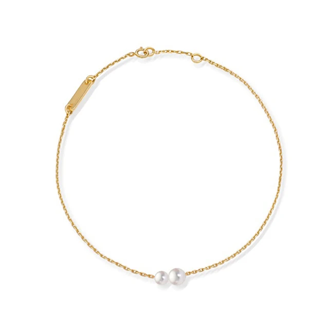 

Women's 18K Yellow Gold Chain Bracelet with Natural Akoya Pearls Double Beads Free Shipping Wholesale, Yellow gold/white gold