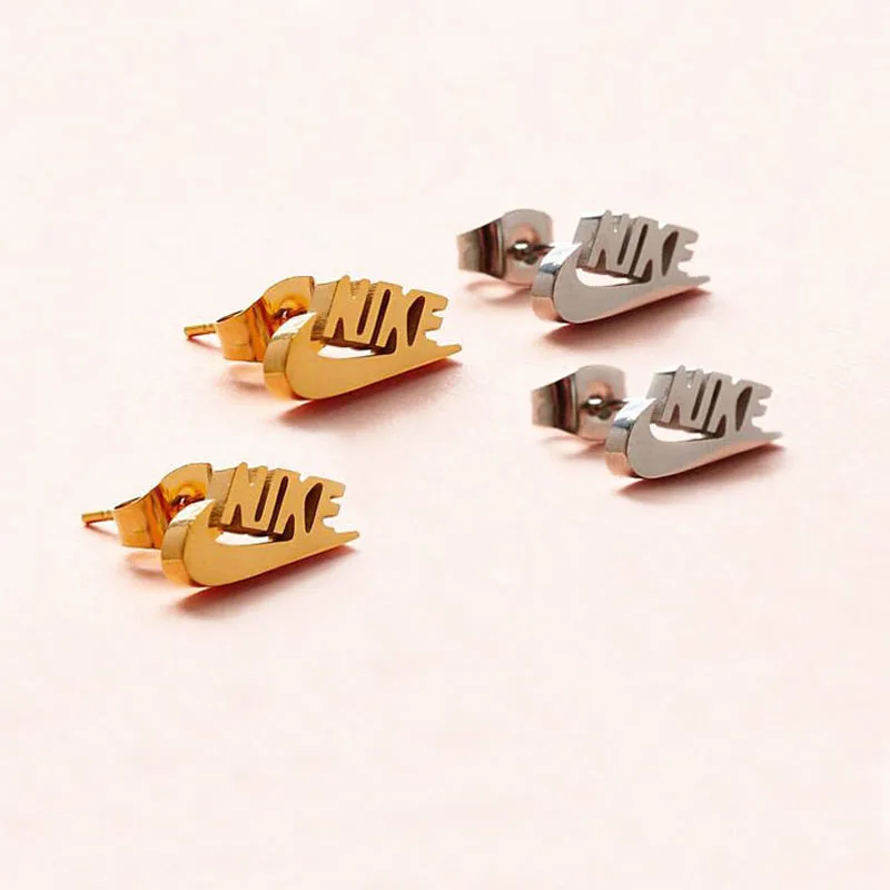 

Street Dance hot style swoosh minimal studs silver gold stainless steel swoosh stud earring custom logo text tick earrings