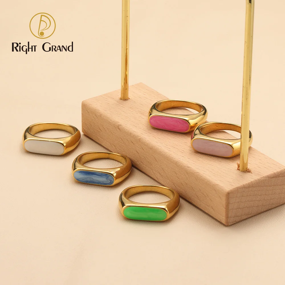 

Multi color drops of oil waterproof non-fading 18k gold plated stainless steel personalized enamel gold ring