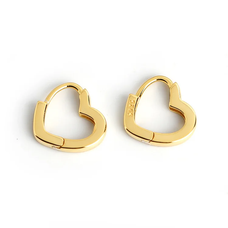 

Korean jewerly earring 18k plated 3a heart zircon gold hoop earrings initial