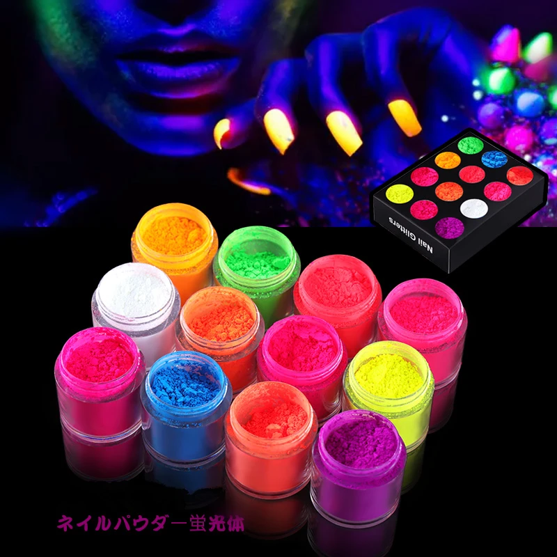 

12 Colors Neon Phosphor Dipping Powder Nail Art Decoration Fluorescent Glitter Pigment Dust UV Gel Design Glow Under the Light