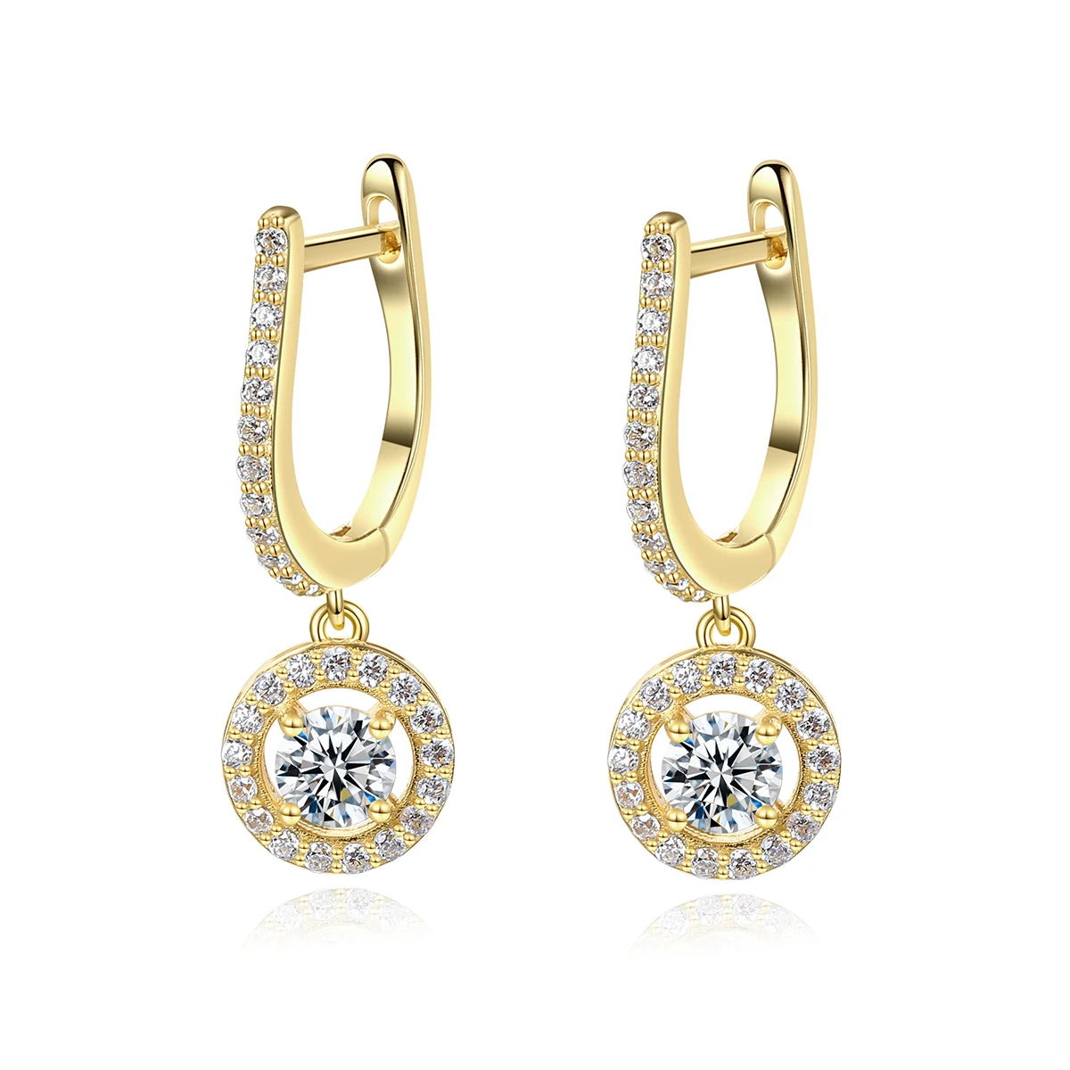 

CZCITY Cubic Zirconia Huggie Dangle Gold Hoop Halo Earrings for Women 925 Sterling Silver Women Earrings Hoops