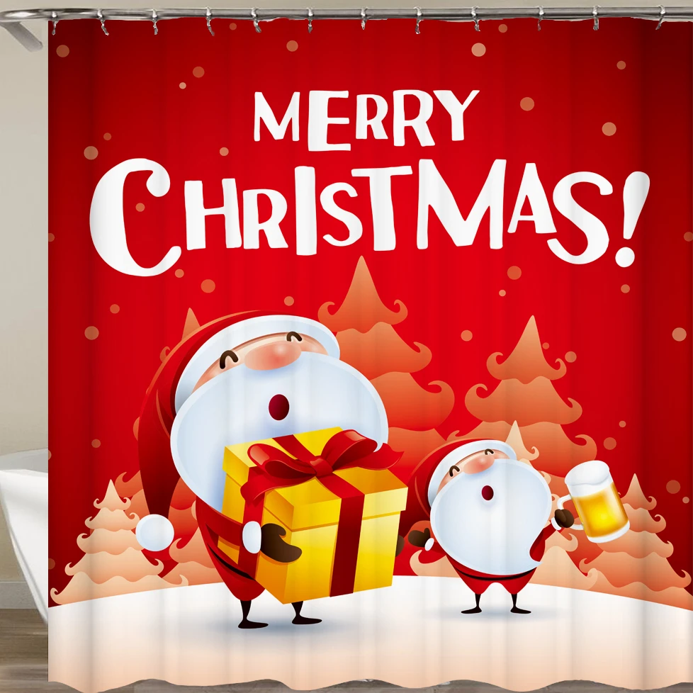 

High Quality Polyester Waterproof Shower Curtain, Environmental Toilet Door Curtain, Merry Christmas