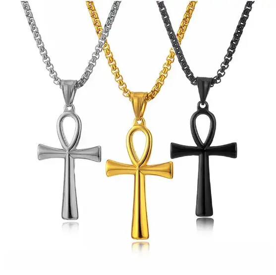 

Simple Religious Ankh Cross Pendant Fashionable Womens Egyptian Stock Necklace Egyptian Men Jewelry Gold Plated Amulet pendant, Picture