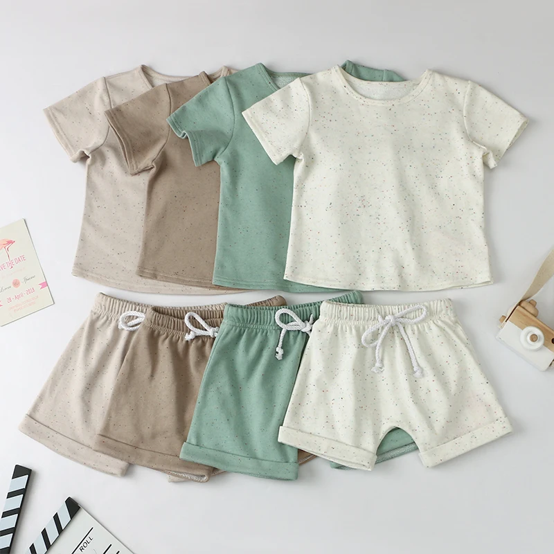 

Wholesale Boutique High Quality sweatshirt Material Clothing Kids Girl Causal Speckle Short Sleeve Outfit, As picture