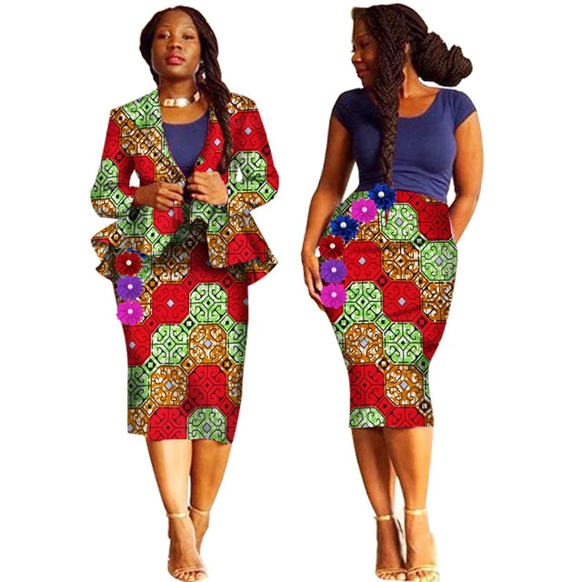 wholesale custom african skirt suits Dashiki for women elegant lady skirt set femme Bazin Riche cotton set plus size 2pcs WY1238