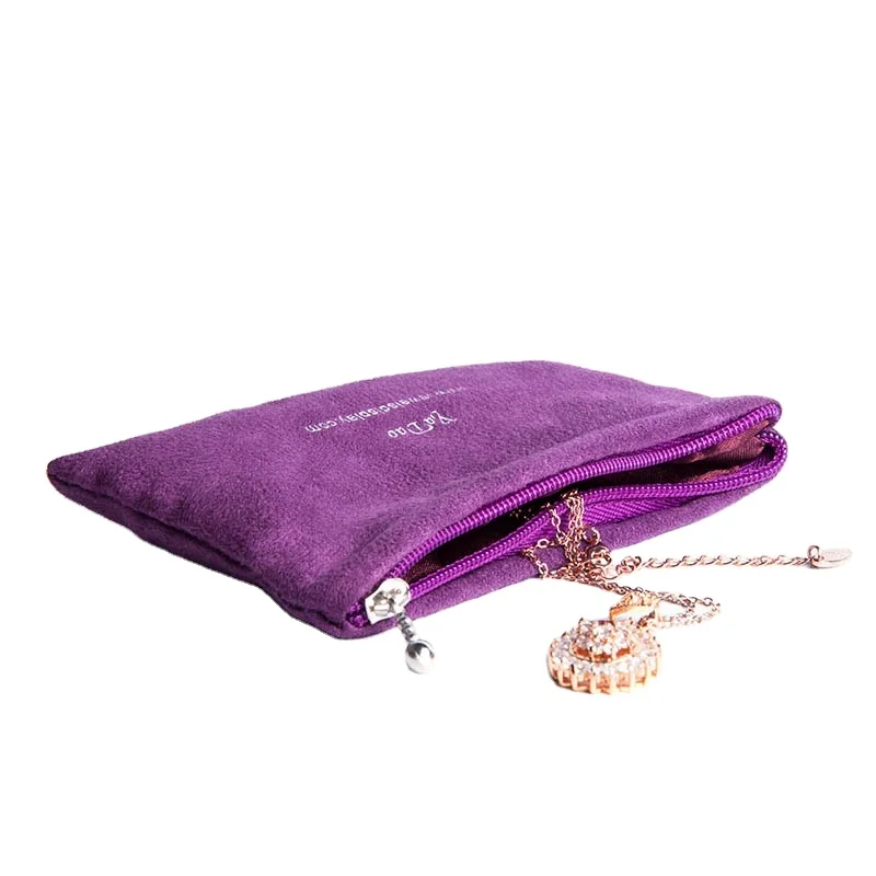 

New custom velvet Well Designed durable creative jewelry suede pouch zipper pouch