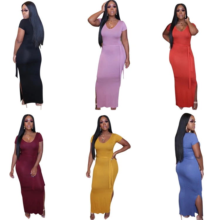 

DUODUOCOLOR Solid color deep o neck loose short sleeve casual dress 2021 new arrivals fashionable women outfit D98127