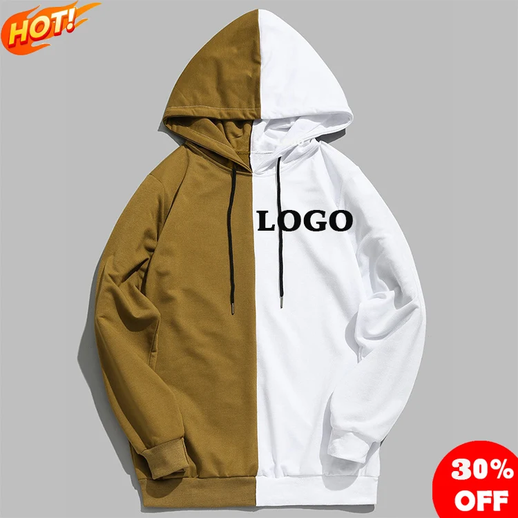 

Hoodie Oem casual unisex streetwear half and half patchwork pullover two tone color block contrast hoodie