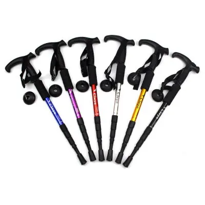 

Aluminum alloy shock absorber T-handle four-section trekking pole outdoor hiking Ultralight Trekking poles, Colorful