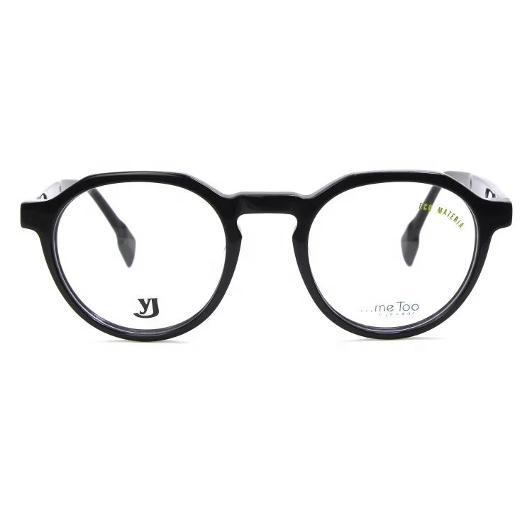 

Fashion Women Black Round Acetate Frame Optical Glasses, Black /blue/crystal light brown/crystal cyan/clear