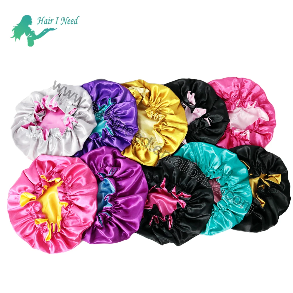 

Double Layered Mommy And Me Bonnet Sets Mixed Color Hair Sleeping Cap Reversible Satin Hair Bonnets In Stock