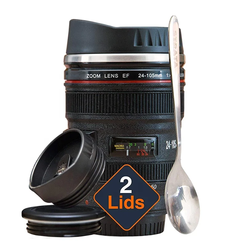 

Camera Lens Coffee Mug 13.5OZ Stainless Steel Thermos Travel Coffee Cup, Black,white