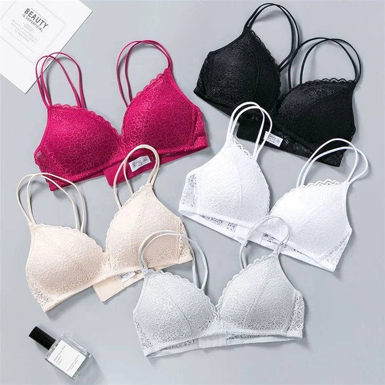 

Best Quality Promotional Bralette Crop Top Backless Lace Bra And Brief Set, Beige;black;white;pink