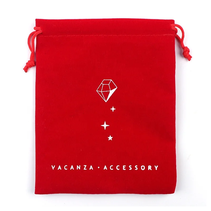 

Small Wedding Jewellery Pouch Velvet Cloth Drawstring Bag With Logo Printing 15*18CM