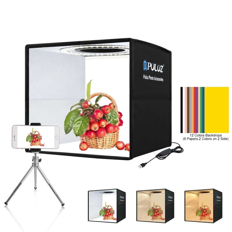 

PULUZ 25cm Photo Studio Light Box Adjustable Brightness Portable Photography Photo Box Professional Shooting Tent, Black