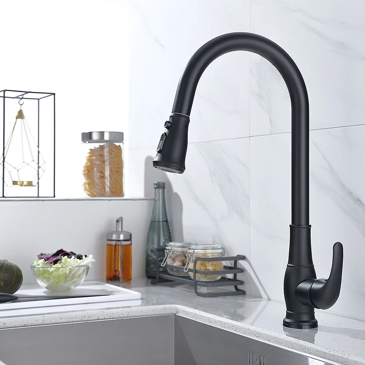 Single Handle Matt Black Pull Down Touch Sensor Kitchen Faucet for Wholesale