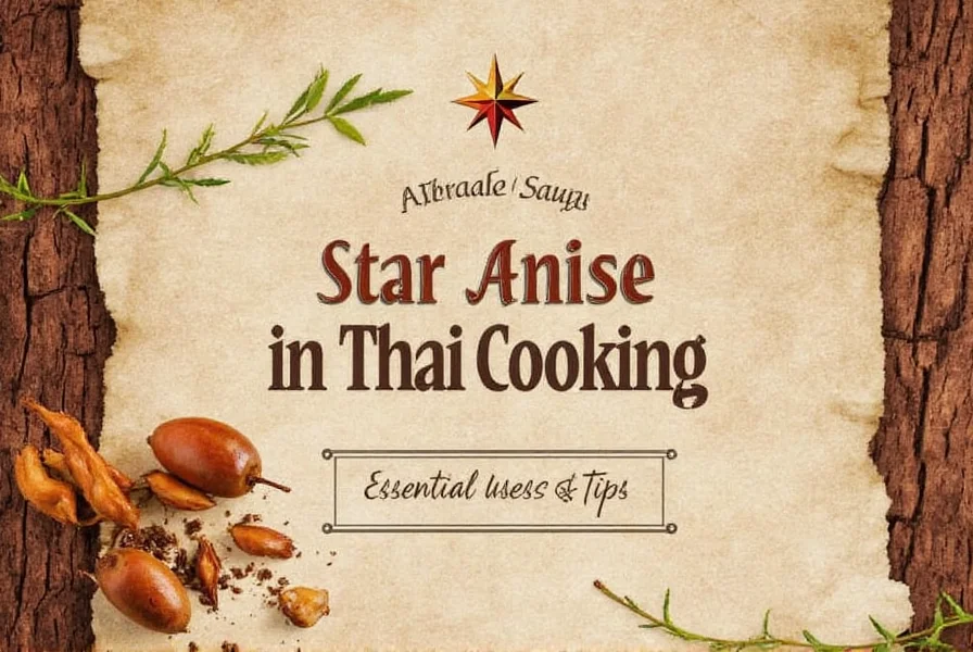 Whole star anise pods beside Thai curry ingredients