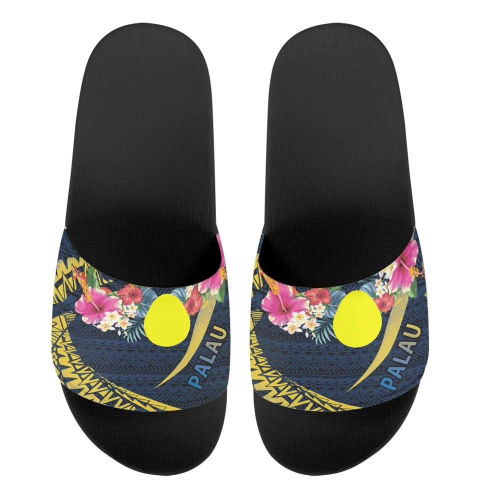 

Summer Slippers For Women Polynesian Tribal Palau Islands Colorful Frangipani Print Custom Polynesian Sandals Pool Slide Sandals