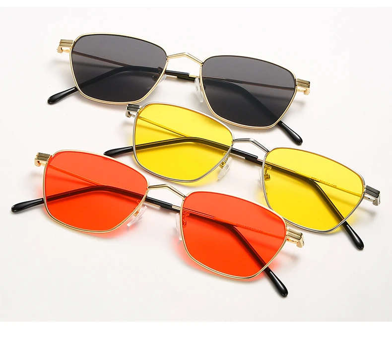 

Trendy retro small square eyewear sun glasses custom logo colorful metal frame fashion sunglasses women men