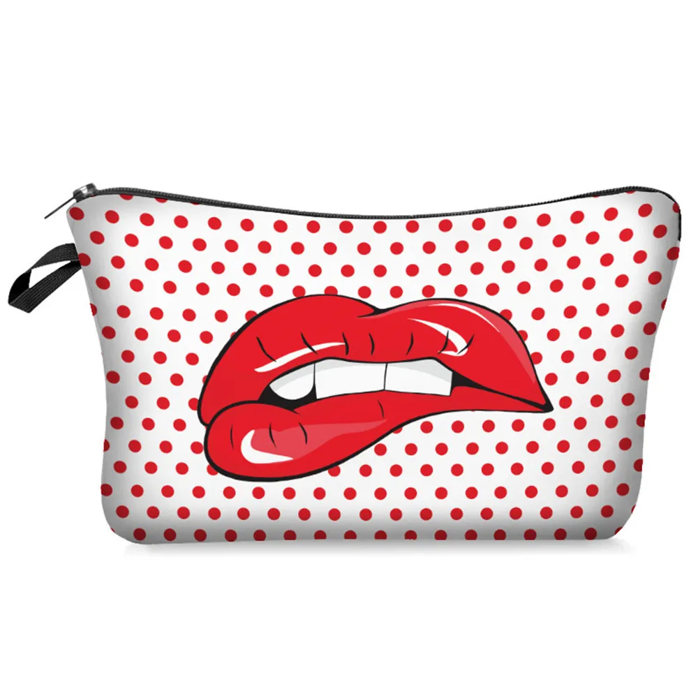 

Custom design Makeup Bag With Printing Pattern Cute Organizer Bag Pouchs For Travel Pouch Women's red lip Cosmetic Bag, As pic