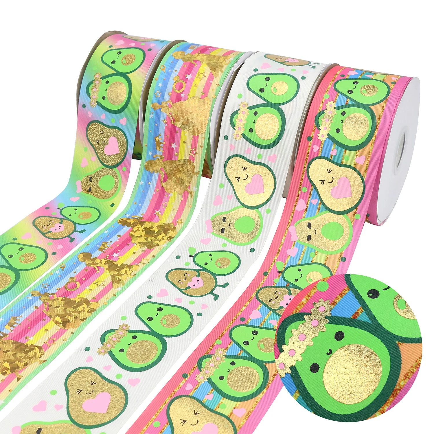 

Midi Ribbons Stock Sale Princess Avocado Ink and Gold Hologram Foil Print 75mm Grosgrain Ribbon, Request