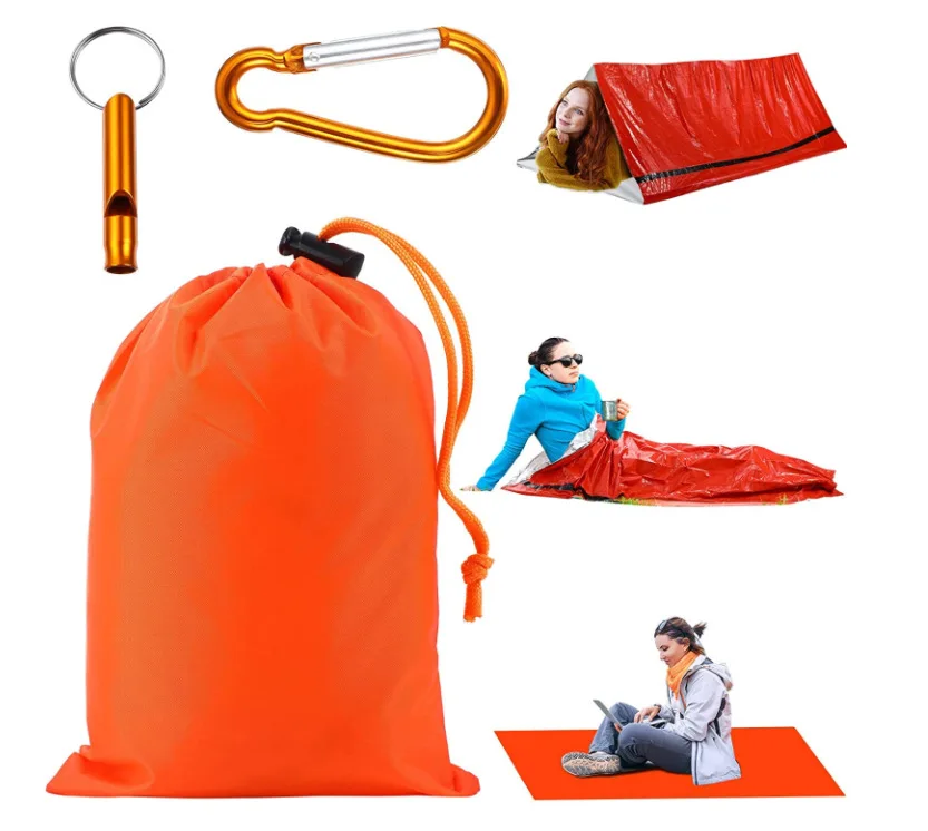 

Emergency Sleeping Bag Insulation Blanket 26 Micron Orange PE Aluminized Film Camping Survival Emergency Single Sleeping Bag