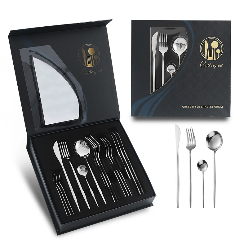 

WXL018 Kitchen Utensils 16pcs Coffee Spoon Steak Knife Spoon Fork Gift Set Stainless Steel Tableware Set, 8 colors
