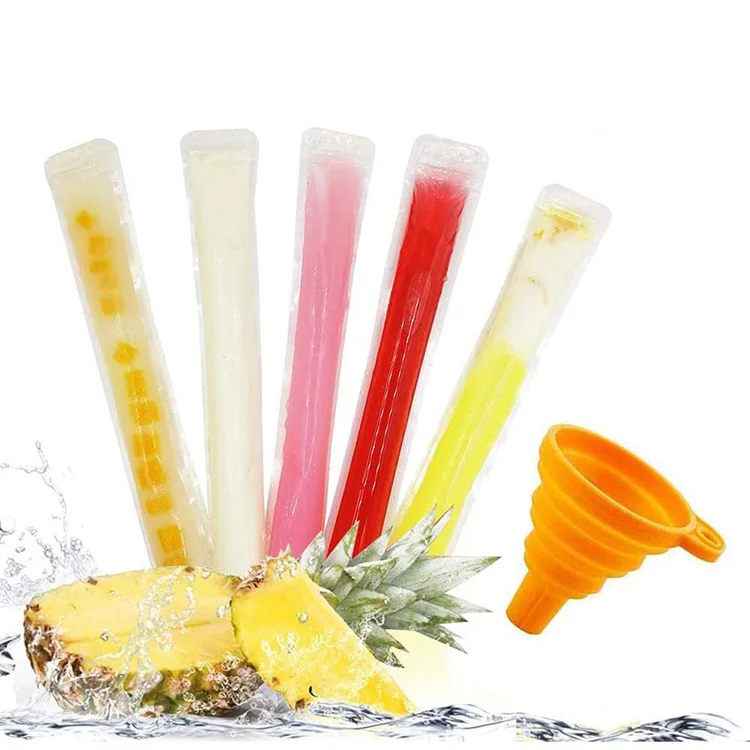 

100 Disposable Ice Popsicle Mold Bags| BPA Free Freezer Tubes With Zip Seals | For Healthy Snacks, Yogurt Sticks,With A Funnel, Clear