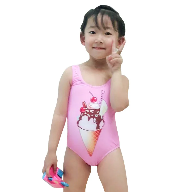 

2022 ice cream print baby swimsuit sweet young girls swimwear & beachwear free sample kids swimming clothes