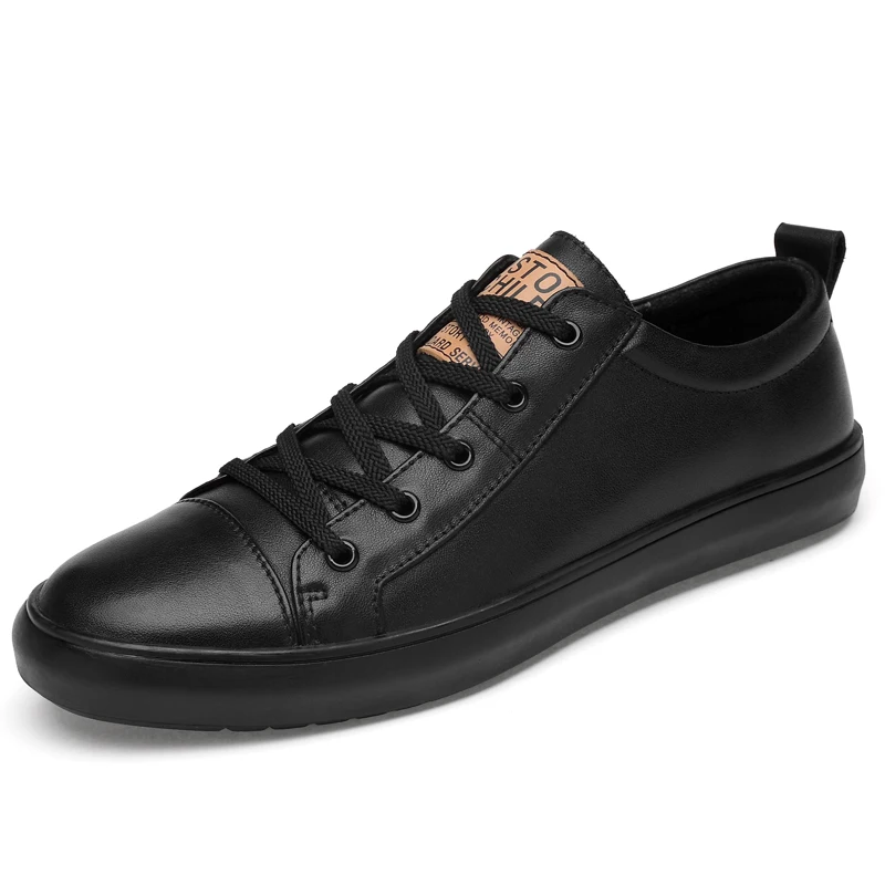 

2021 new leather casual men's low-top black shoes manufacturer First layer cowhide men's sneakers large size leather shoes