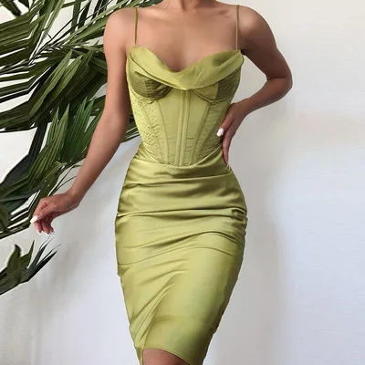 

wholesale 2021 fashion Ladies clothes women sleeveless casual birthday dresses sexy summer bodycon dress, Green