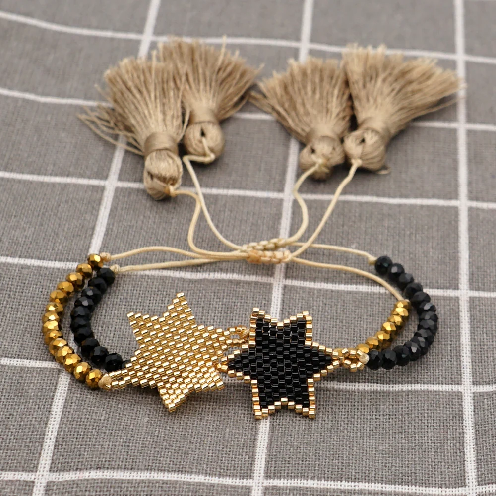 

Go2boho Bohemian Star Pattern Crystal Couple Pulsera Adjustable Handmade Miyuki Beaded Tassel Bracelets for Women