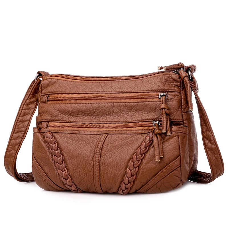 

Ladies Soft PU Leather Braid Cross Body Messenger Bag Women Handbag