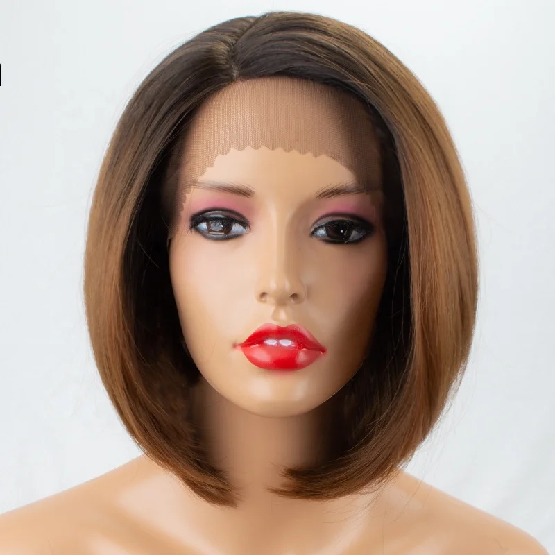 

Aliblisswig Dark Root Ombre Brown Lace Front Wigs Short Bob Heat Resistant Fiber Natural Synthetic Hair Wigs, Transparent wig