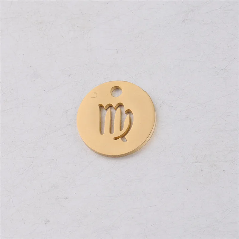 

HongTong Factroy Bulk Stainless Steel Gold Black Mirror Jewelry Accessories 12mm Single Hole Medal Zodiac Pendant, Picture