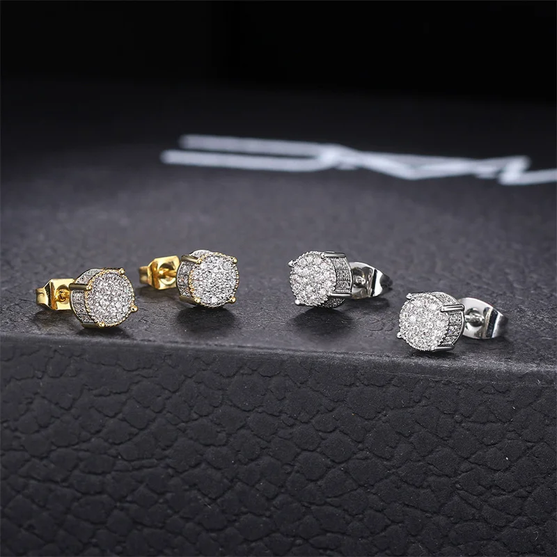 

Fashion Mens Women Hip Hop Jewelry Screw Back Gold Plated Bling CZ Iced Out Diamond Cubic Zircon Square Round Stud Earrings