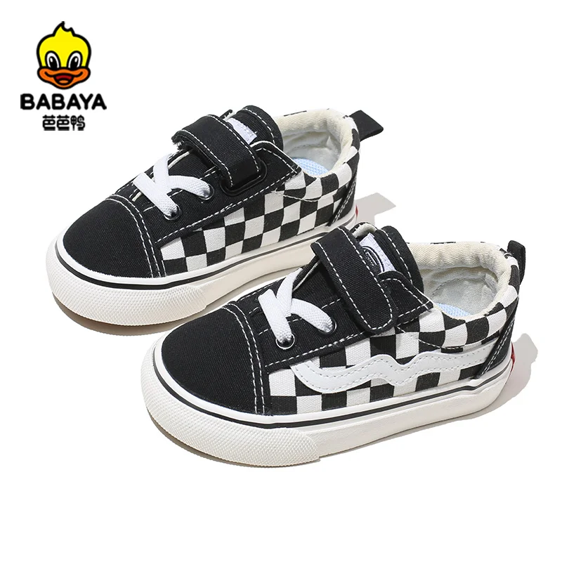 

21071 Huanqiu Babaya Spring Sports Casual Black And White Check Toddler Canvas Shoes For Kids, Red, yellow, red ,green,black