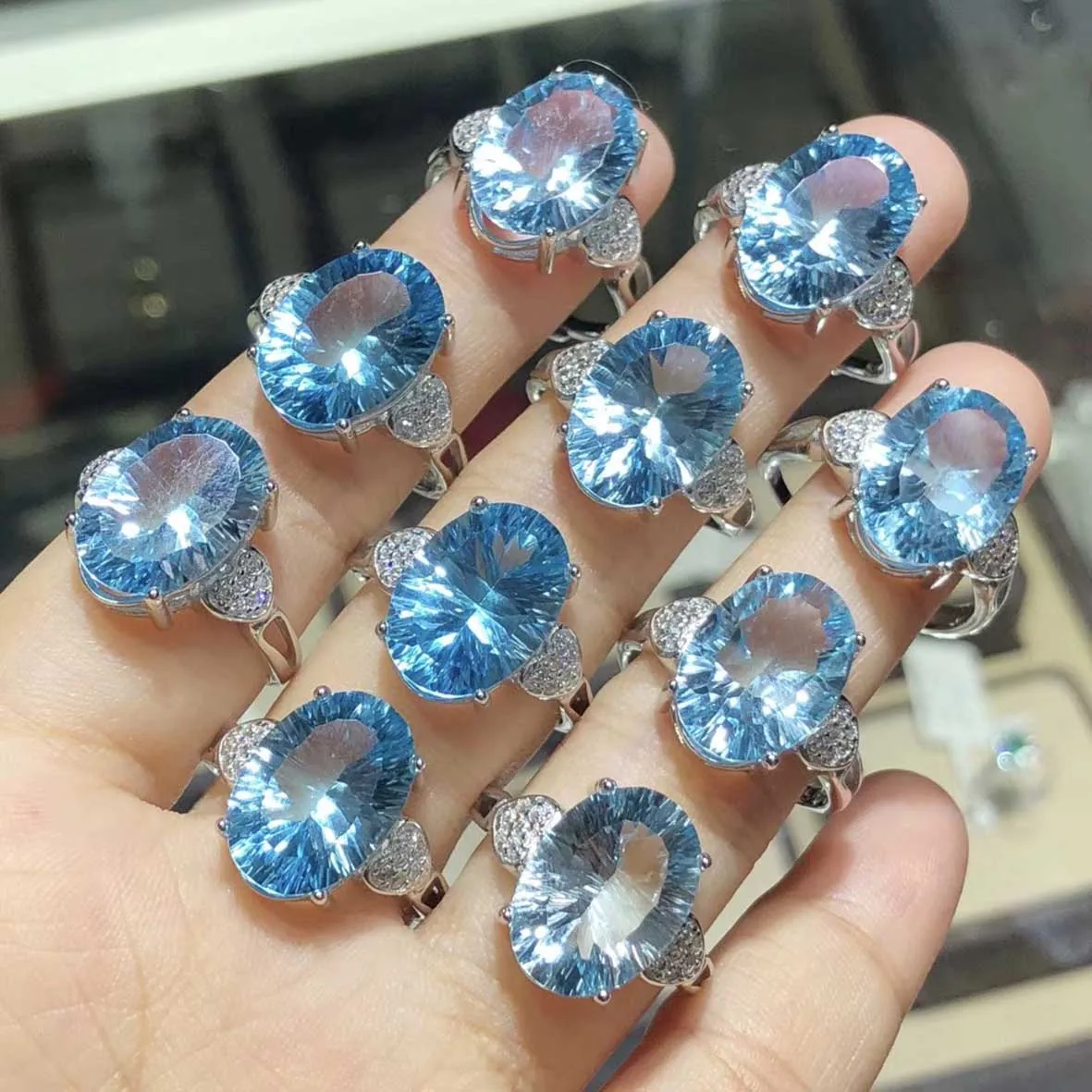 

Beautiful Ring 10*14mm Blue Topaz Gemstone Ring in 925 Silver Jewelry For Women Silver Engagement Wedding Blue Topaz Ring