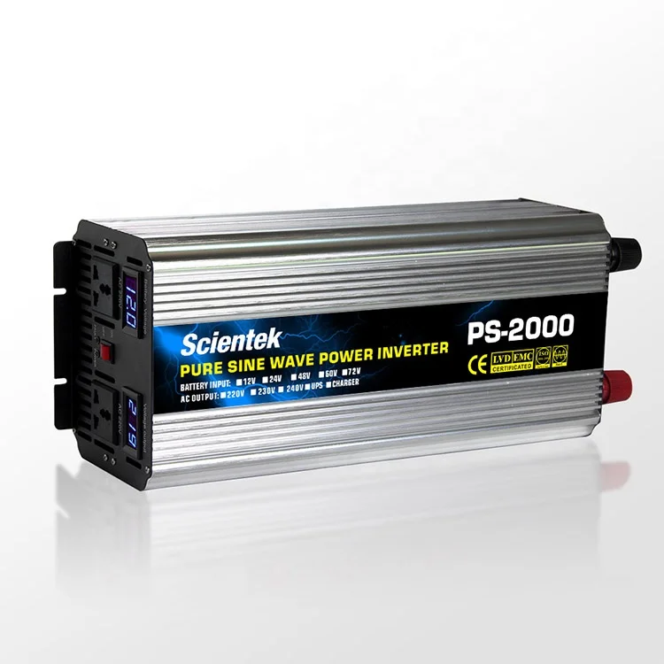Power Inverter pure sine wave 2000 W 12V//24V//48V à 120//220//230//240V 50//60HZ LCD