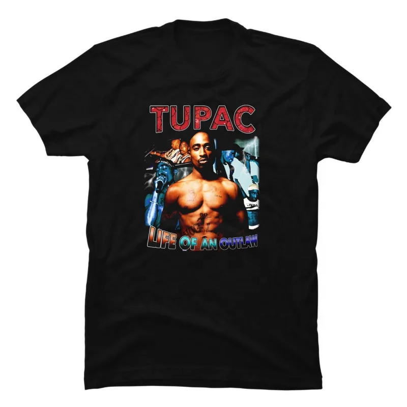 

High Quality 2pac Tupac Man' s Tshirt Short Sleeve O-Neck Digital Printing Oversized Hip Hop Cotton Men T-shirt, Black white gray dark blue red