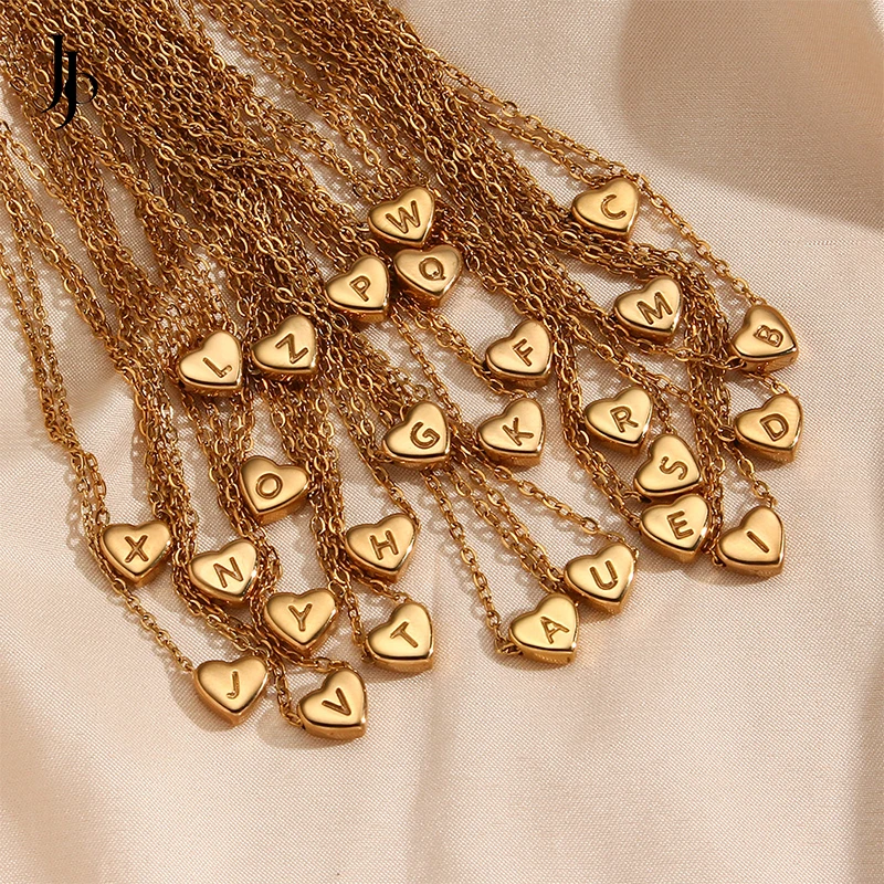 

JOJO Fashion 2023 18k gold plated initial necklace chunky heart shape A-Z Alphabet letter necklace women stainless steel jewelry